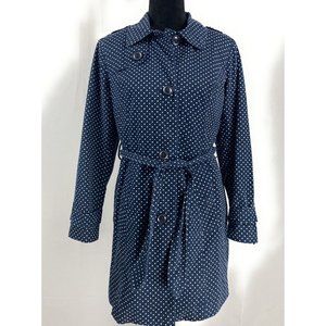 London Fog Womens Dress Coat Navy Polka Dot 4 Button Size M